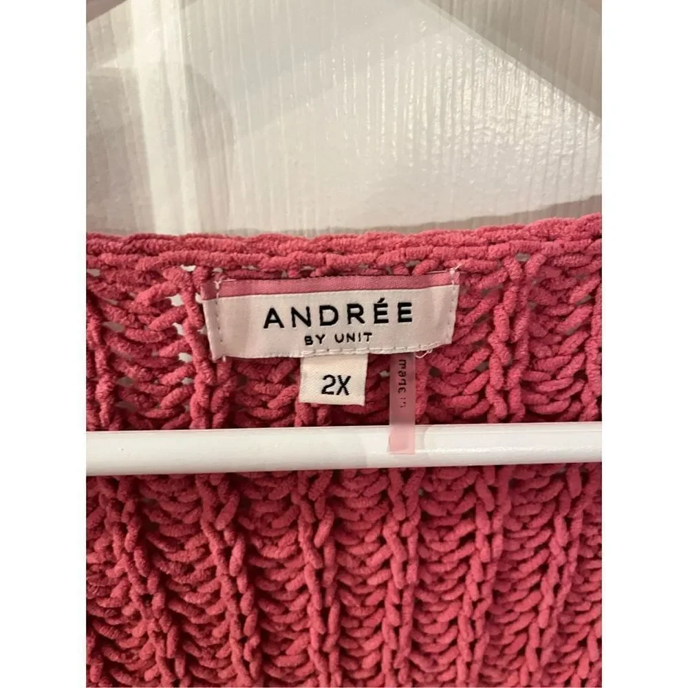 Andree by Unit Pink Chunky Knit Deep V Neck Sweater sz 2X EUC
